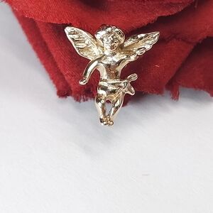 Vintage Sterling Silver & 14K Gold Cherub Angel Wing Pin or Brooch Lapel Pin